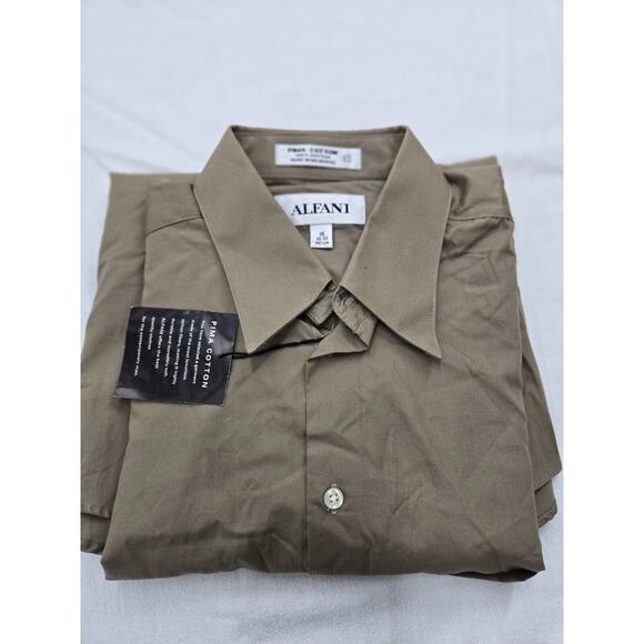 ALFANI Regular Fit Button-Down‎ Dress Shirt Men's Medium / 15 / Brown Dark Beige - Picture 1 of 4